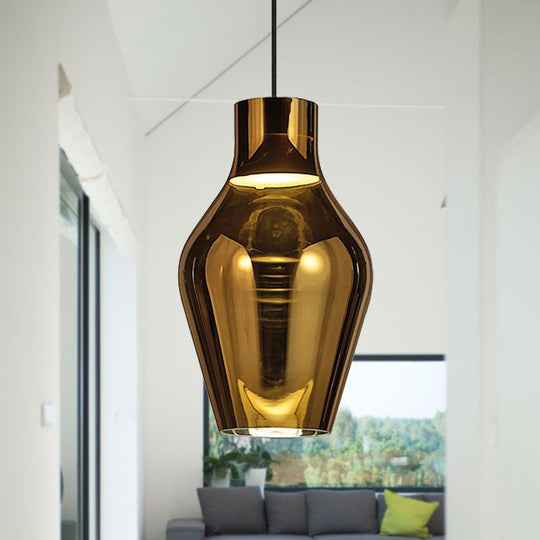 Modern Gold/Smoke Glass Urn Pendant Lamp - Led Hanging Light With 1 In White/Warm 6.5/8.5 Wide Gold