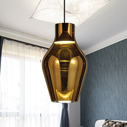 Urn Pendant Lamp - Gold/Smoke Glass - 1 Light - Modern LED Hanging Light - White/Warm Light - 6.5"/8.5" Wide