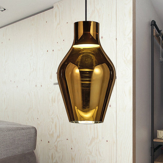 Urn Pendant Lamp - Gold/Smoke Glass - 1 Light - Modern LED Hanging Light - White/Warm Light - 6.5"/8.5" Wide