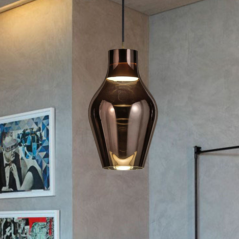 Urn Pendant Lamp - Gold/Smoke Glass - 1 Light - Modern LED Hanging Light - White/Warm Light - 6.5"/8.5" Wide