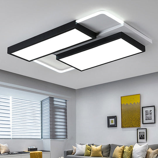 Modernist LED Flush Mount Lamp, Black & White, 21.5"/35.5" Wide Metal Ceiling Fixture for Living Room, White/Warm Light