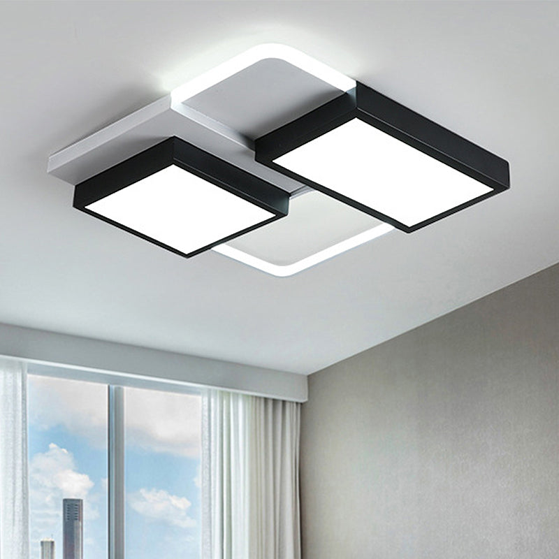 Modernist Led Flush Mount Lamp Black & White 21.5/35.5 Wide Metal Ceiling Fixture For Living Room