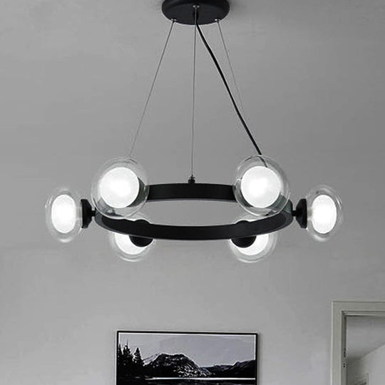 Contemporary Clear Glass Chandelier with Circle Ring Design - 6/8-Light LED Hanging Light in Black