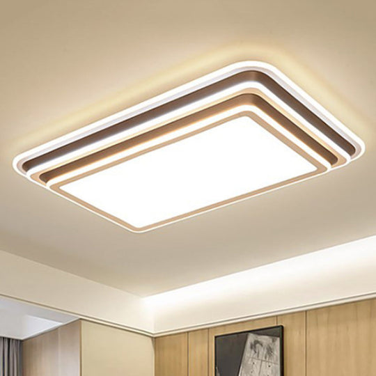 LED Living Room Flush Mount Ceiling Light with Square/Rectangular Acrylic Shade in Warm/White Light - White