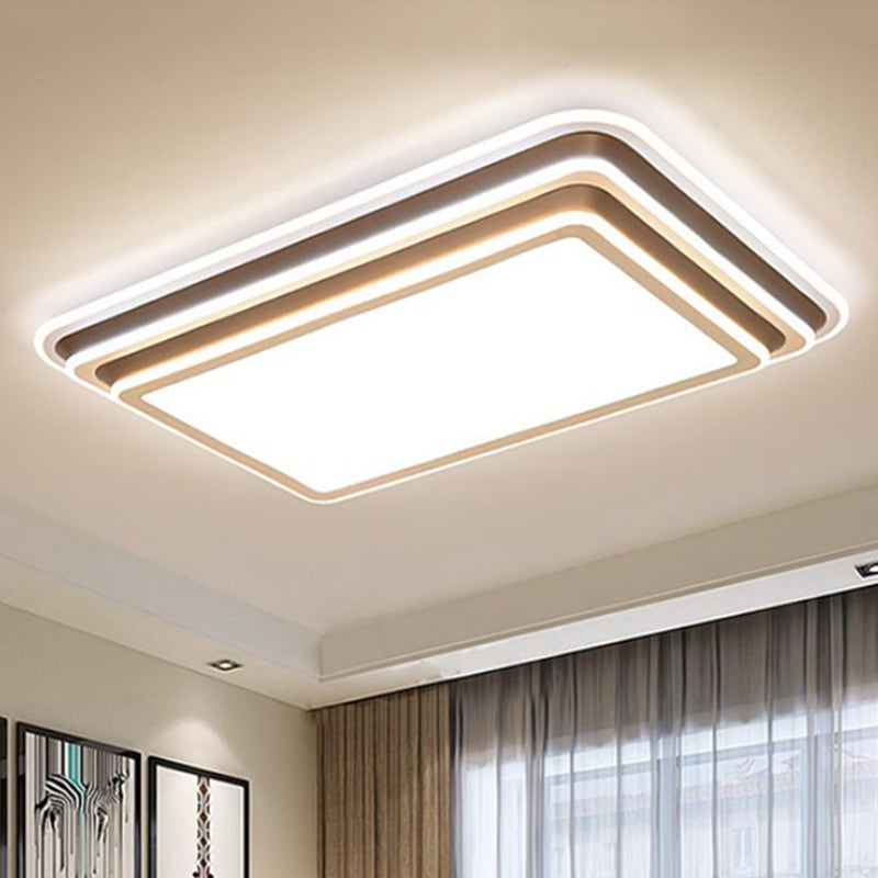 LED Living Room Flush Mount Ceiling Light with Square/Rectangular Acrylic Shade in Warm/White Light - White