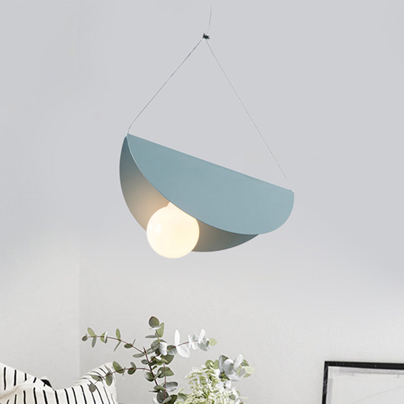 Contemporary Curved Hanging Lighting - 1 Light Metal Pendant for Bedroom - Black/Grey