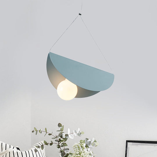 Contemporary Curved Hanging Lighting - 1 Light Metal Pendant for Bedroom - Black/Grey