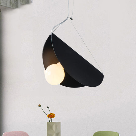 Contemporary Curved Hanging Lighting - 1 Light Metal Pendant for Bedroom - Black/Grey