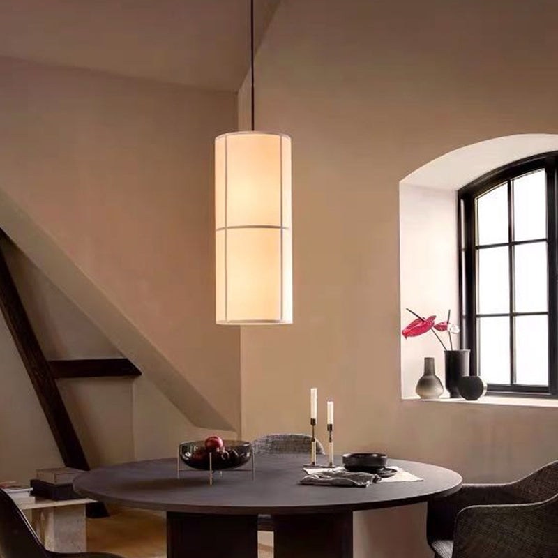 Minimalist White Cylindrical Suspension Lamp - 1 Head Fabric Ceiling Pendant for Dining Room