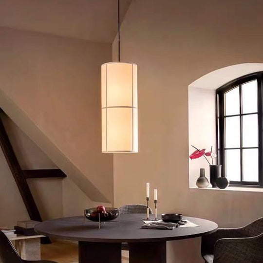 Minimalist White Suspended Fabric Pendant Lamp For Dining Room / 7