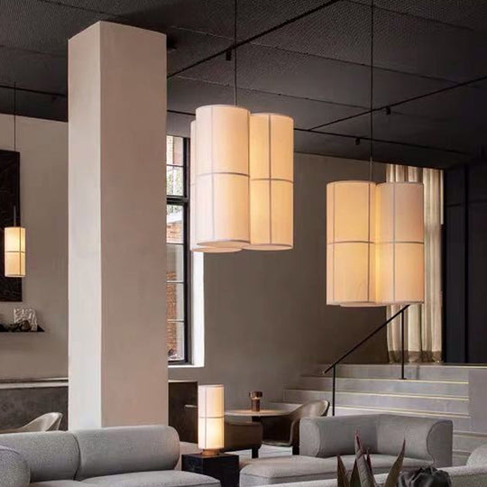 Minimalist White Cylindrical Suspension Lamp - 1 Head Fabric Ceiling Pendant for Dining Room