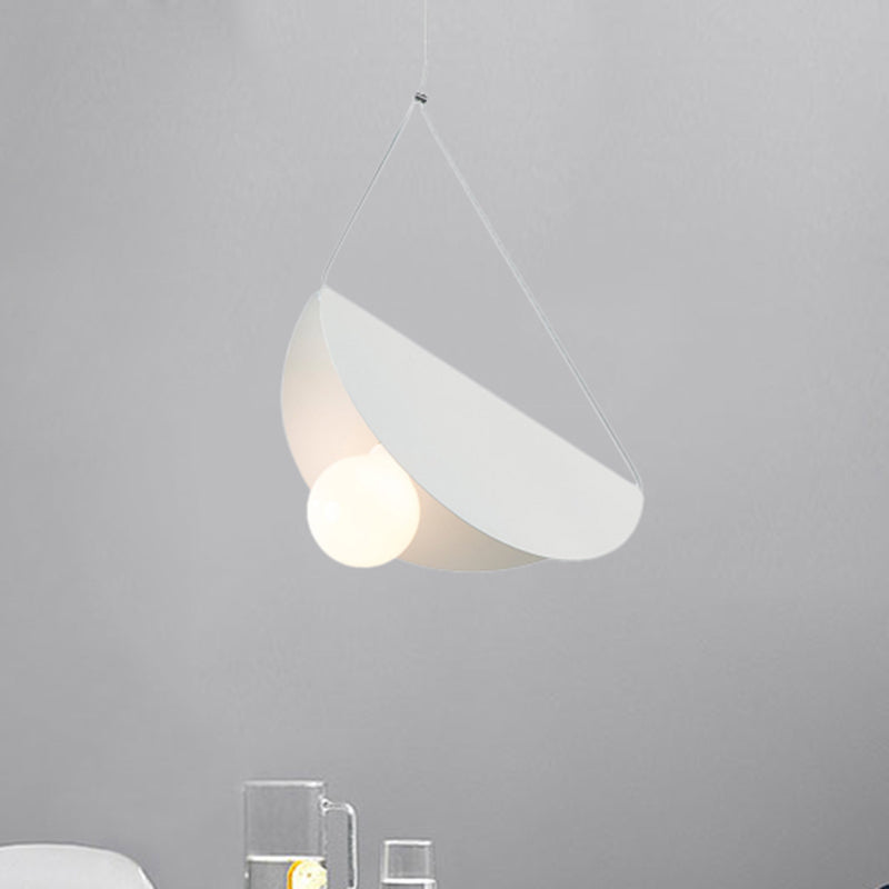 Contemporary Curved Hanging Lighting - 1 Light Metal Pendant for Bedroom - Black/Grey