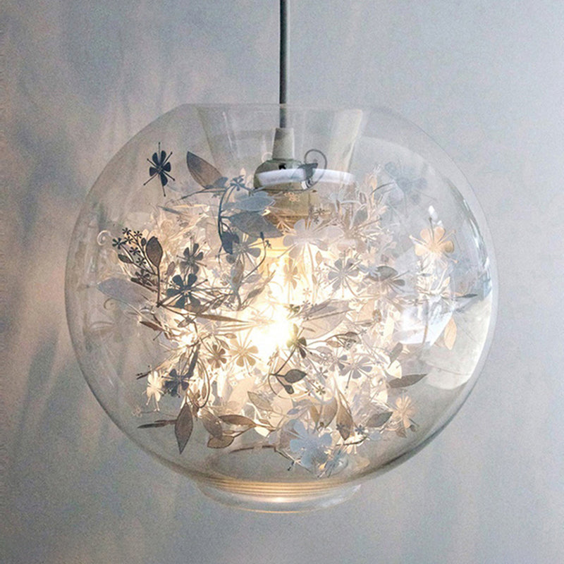 Minimalist Glass Suspension Light with Scattered Flower Deco - Global Ceiling Pendant