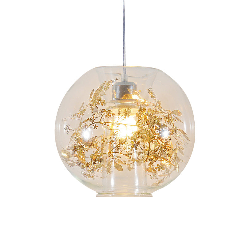 Minimalist Glass Suspension Light with Scattered Flower Deco - Global Ceiling Pendant