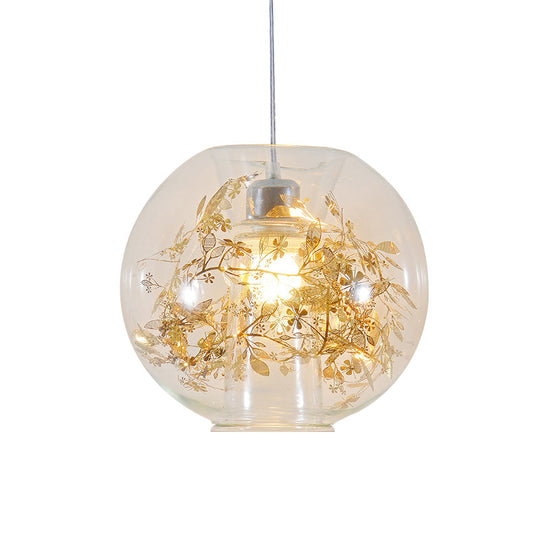 Minimalist Glass Suspension Light with Scattered Flower Deco - Global Ceiling Pendant