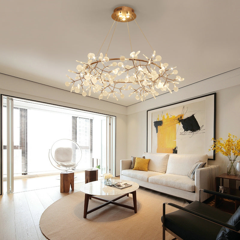 Bronze Designer LED Heracleum Chandelier: Acrylic Living Room Pendant Light Fixture