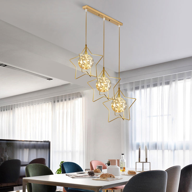 Modern Gold Star Cluster Pendant with Clear Glass LED Lights - Ideal for Restaurants