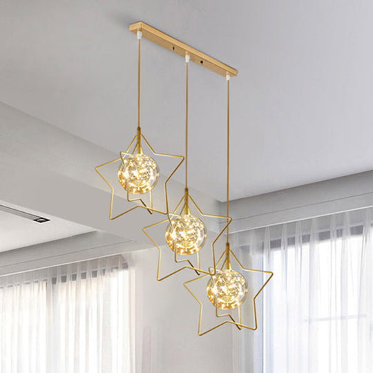 Modern Gold Star Cluster Pendant with Clear Glass LED Lights - Ideal for Restaurants