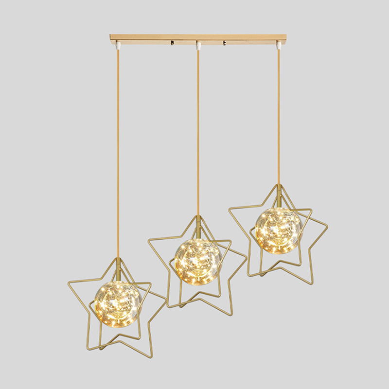 Modern Gold Star Cluster Pendant with Clear Glass LED Lights - Ideal for Restaurants