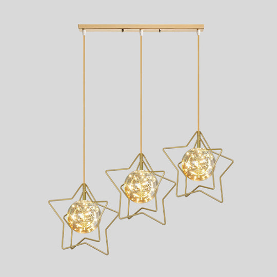 Modern Gold Star Cluster Pendant with Clear Glass LED Lights - Ideal for Restaurants