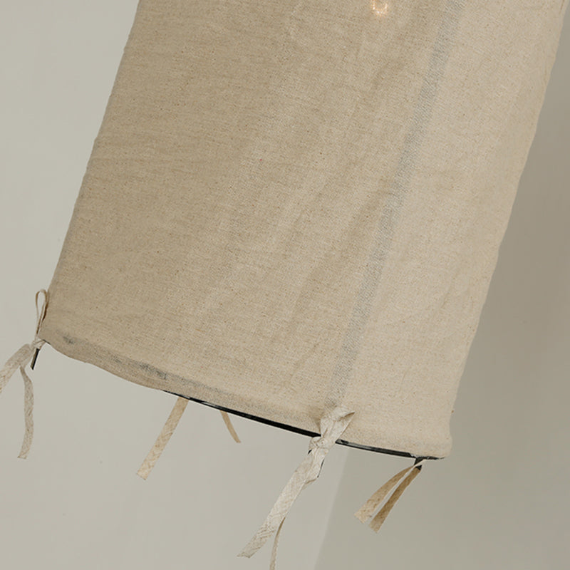 Japanese Style Pendant Light - Cylindrical Design Beige Fabric 1-Bulb Perfect For Restaurants