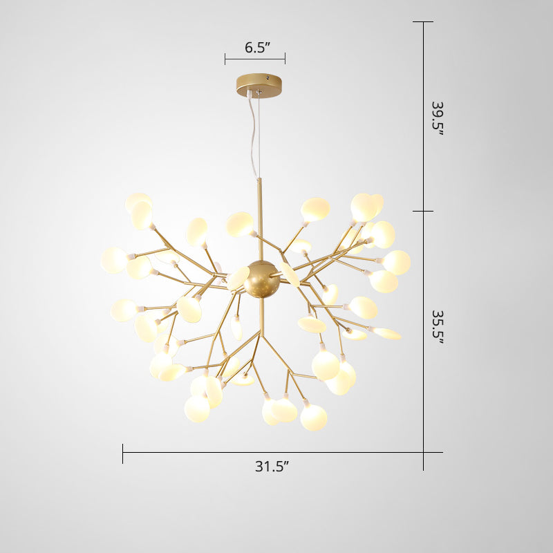 Designer Gold Acrylic Leaf Hanging Chandelier Pendant Ceiling Light For Bedroom