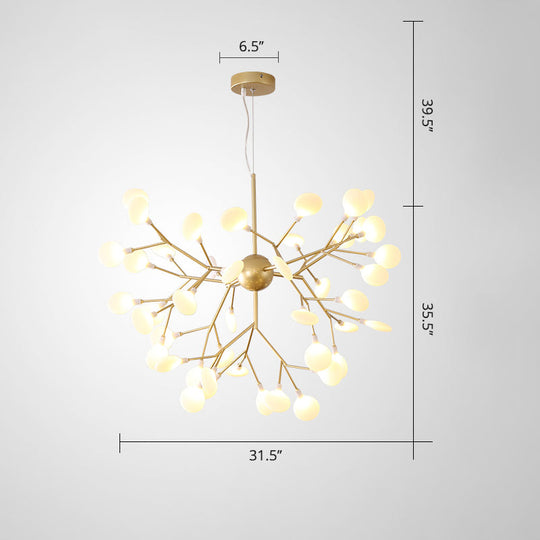 Designer Gold Acrylic Leaf Hanging Chandelier Pendant Ceiling Light For Bedroom