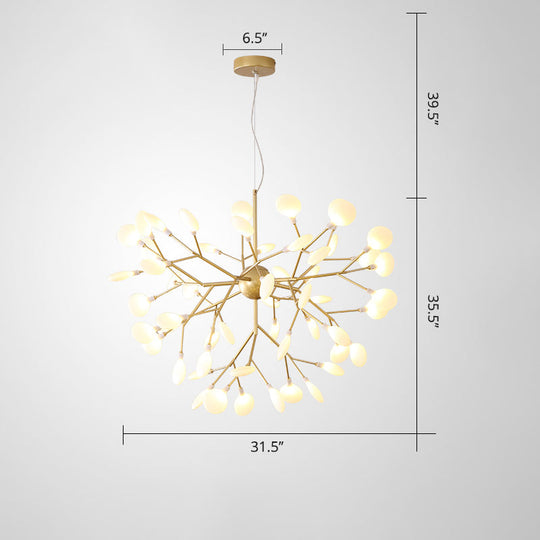 Designer Acrylic Leaf Chandelier Pendant with Gold Finish for Bedroom Ceiling