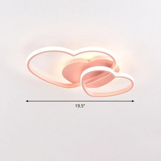 Romantic Minimalist Double Heart Ceiling Light - Metal Flush Mount Led For Bedroom