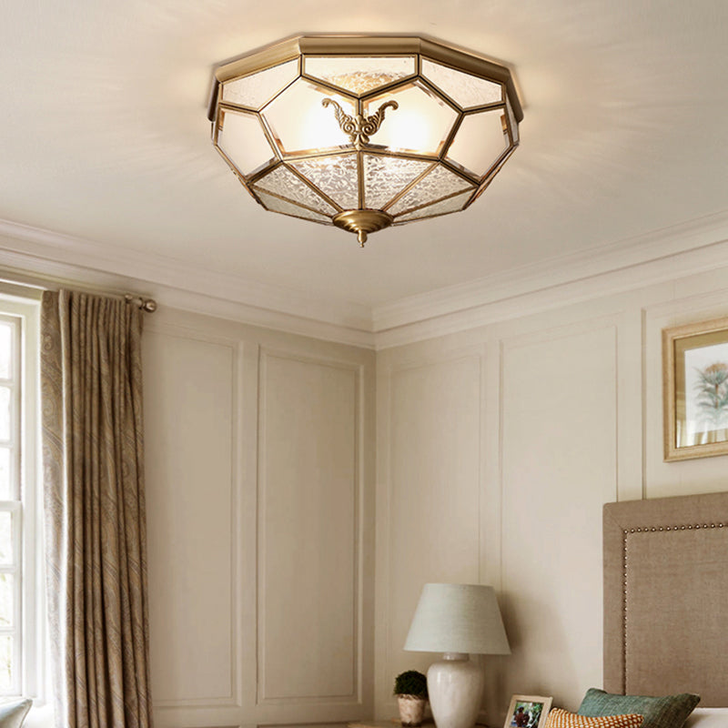 Colonial Style Gold Finish 4-Light Ceiling Flush Mount with Frosted Glass Bowl Shape