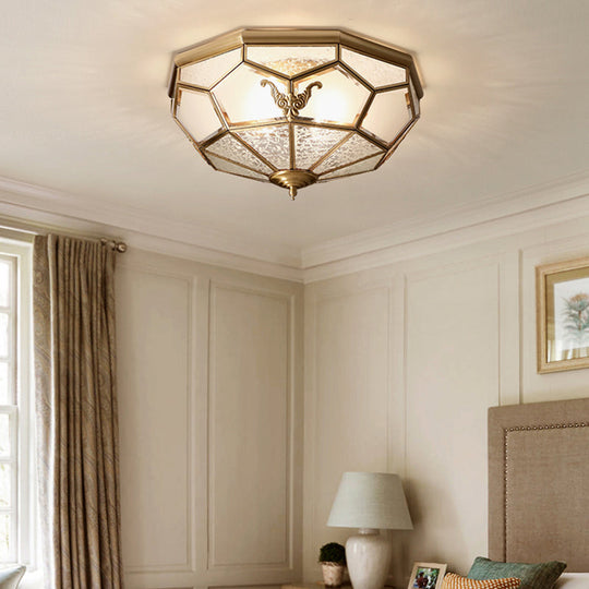 Colonial Style Gold Finish 4-Light Ceiling Flush Mount with Frosted Glass Bowl Shape