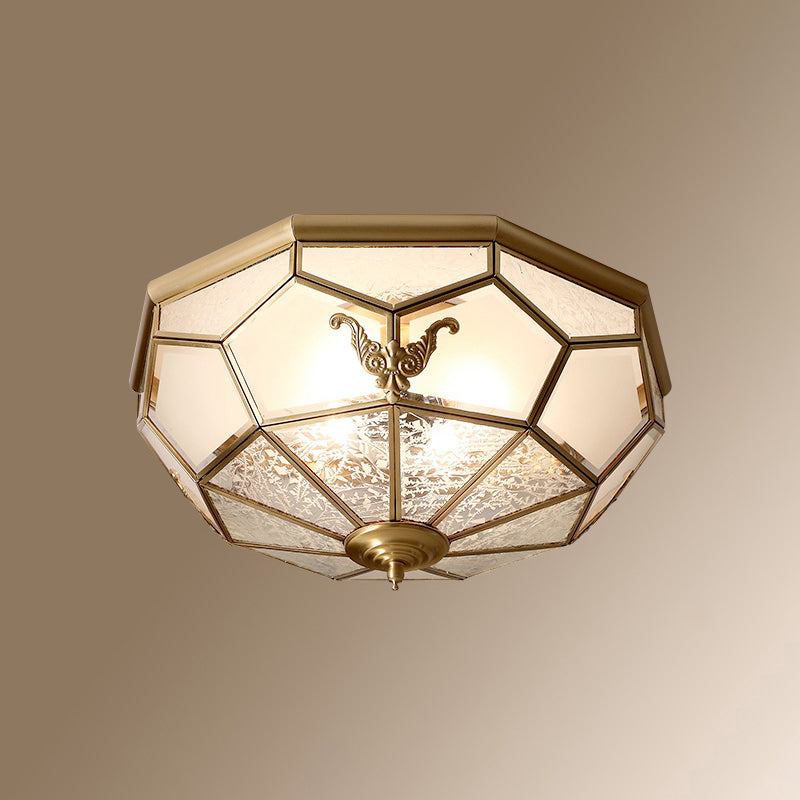 Colonial Style Gold Finish 4-Light Ceiling Flush Mount with Frosted Glass Bowl Shape