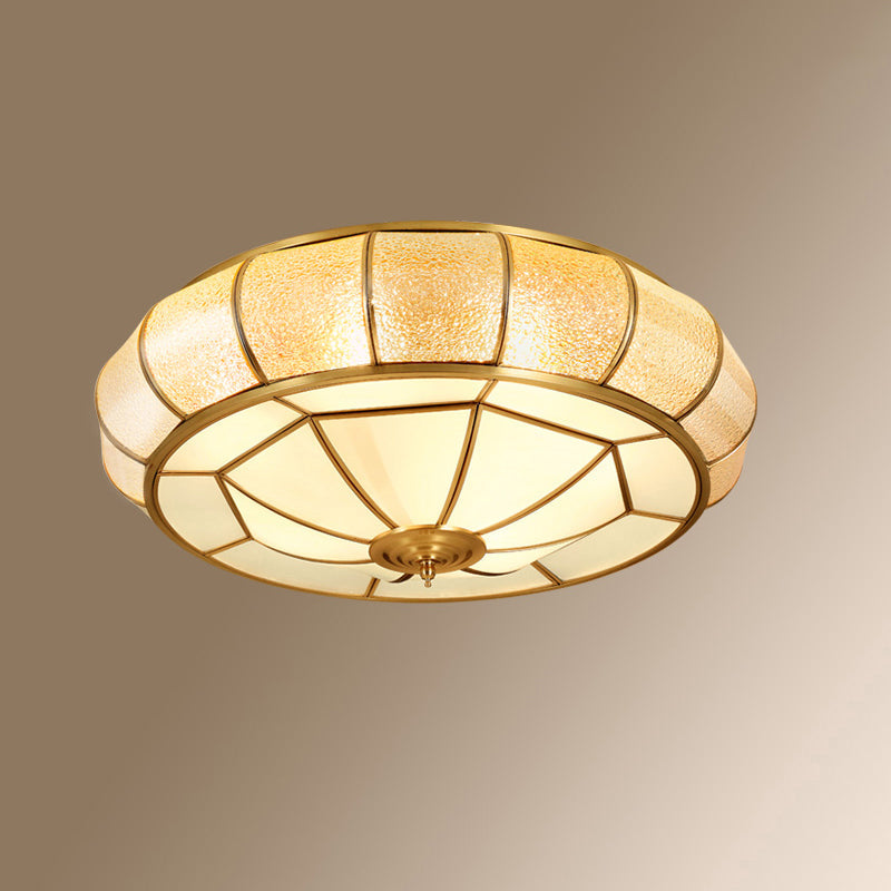Colonial Style Gold Finish 4-Light Ceiling Flush Mount With Frosted Glass Bowl Shape / Pumpkin