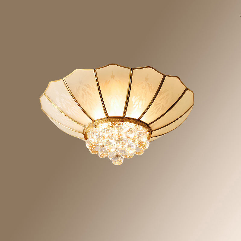 Colonial Style Gold Finish 4-Light Ceiling Flush Mount with Frosted Glass Bowl Shape