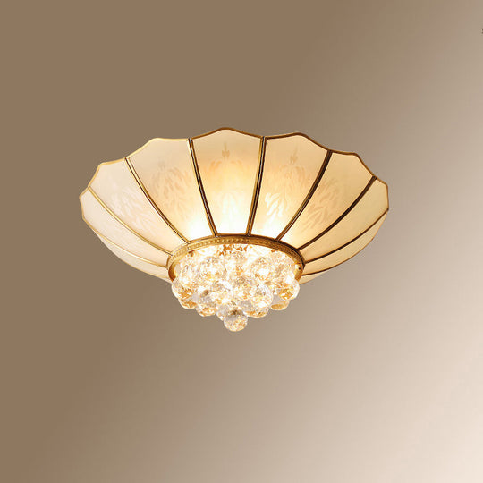 Colonial Style Gold Finish 4-Light Ceiling Flush Mount with Frosted Glass Bowl Shape