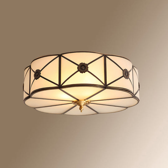 Colonial Style Gold Finish 4-Light Ceiling Flush Mount with Frosted Glass Bowl Shape