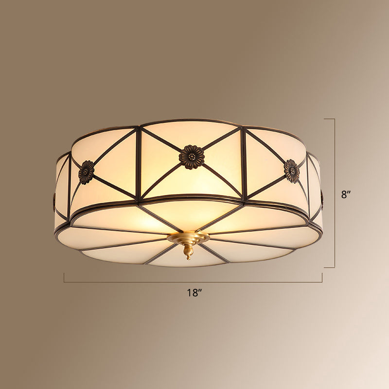 Colonial Style Gold Finish 4-Light Ceiling Flush Mount With Frosted Glass Bowl Shape