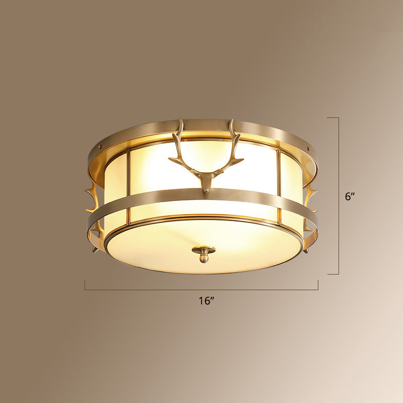 Colonial Style Gold Finish 4-Light Ceiling Flush Mount With Frosted Glass Bowl Shape