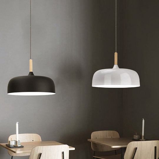 Minimalist Aluminum Round Hanging Pendant Light With Wooden Tip - Ideal For Restaurants
