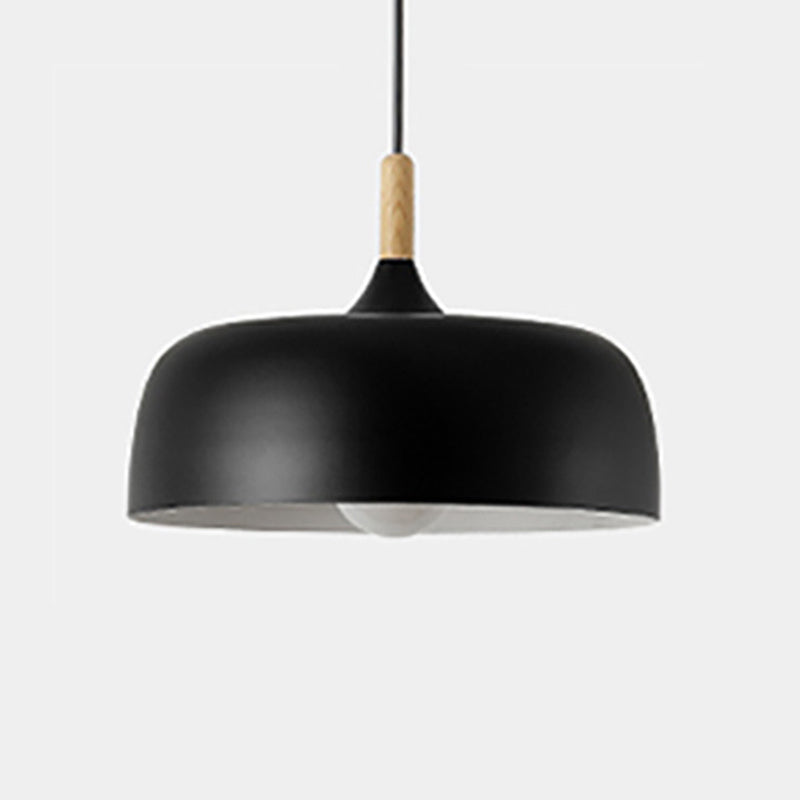 Minimalist Aluminum Round Hanging Pendant Light With Wooden Tip - Ideal For Restaurants Black / 12.5