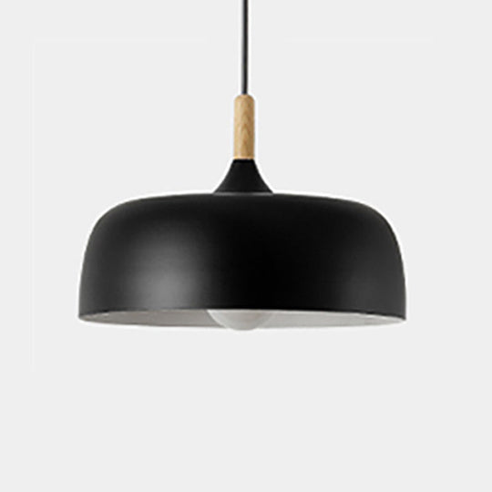 Minimalist Aluminum Round Hanging Pendant Light With Wooden Tip - Ideal For Restaurants Black / 12.5