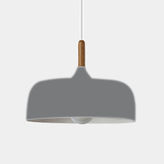 Minimalist Aluminum Round Hanging Pendant Light With Wooden Tip - Ideal For Restaurants Grey / 12.5