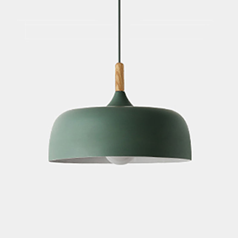 Minimalist Aluminum Round Hanging Pendant Light With Wooden Tip - Ideal For Restaurants Green / 12.5