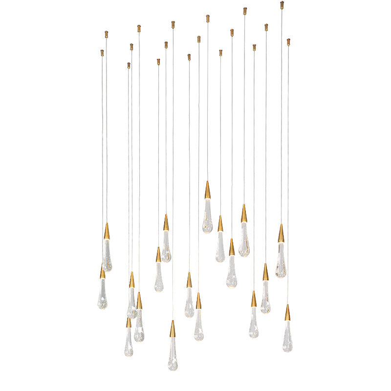Gold LED Pendant Light: Clear Crystal Glass Waterdrop Suspension Lamp for Dining Room Décor