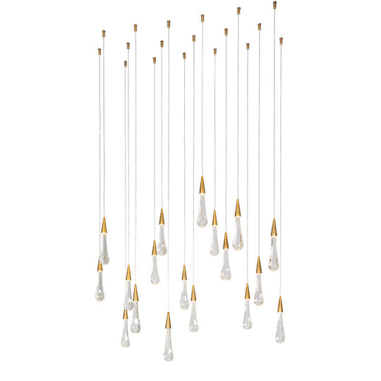 Gold LED Pendant Light: Clear Crystal Glass Waterdrop Suspension Lamp for Dining Room Décor