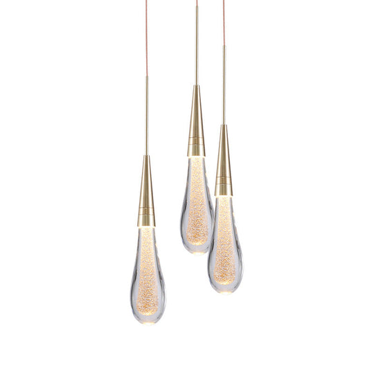 Gold LED Pendant Light: Clear Crystal Glass Waterdrop Suspension Lamp for Dining Room Décor