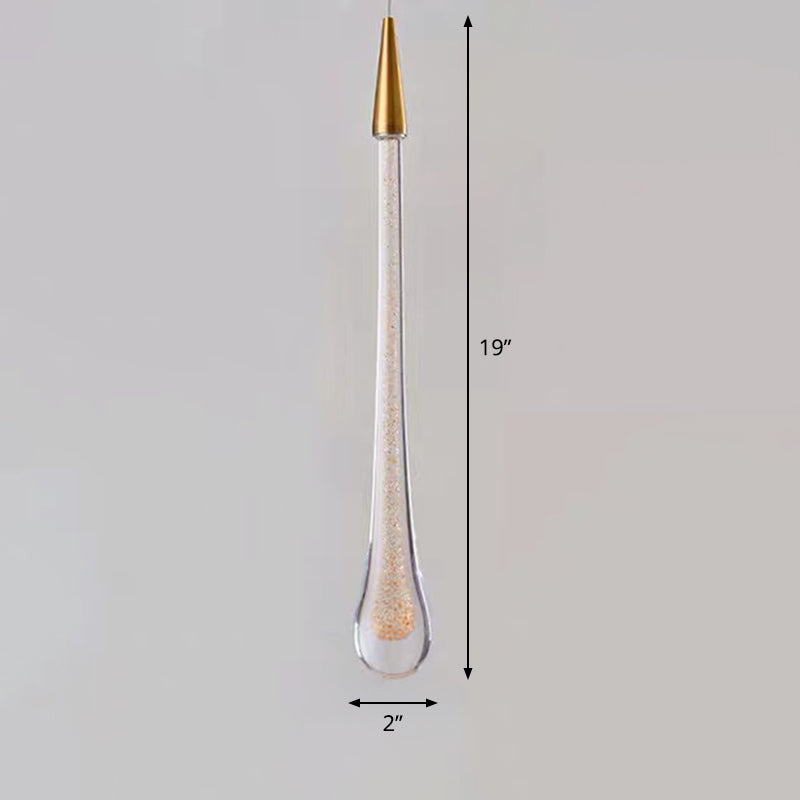 Gold LED Pendant Light: Clear Crystal Glass Waterdrop Suspension Lamp for Dining Room Décor