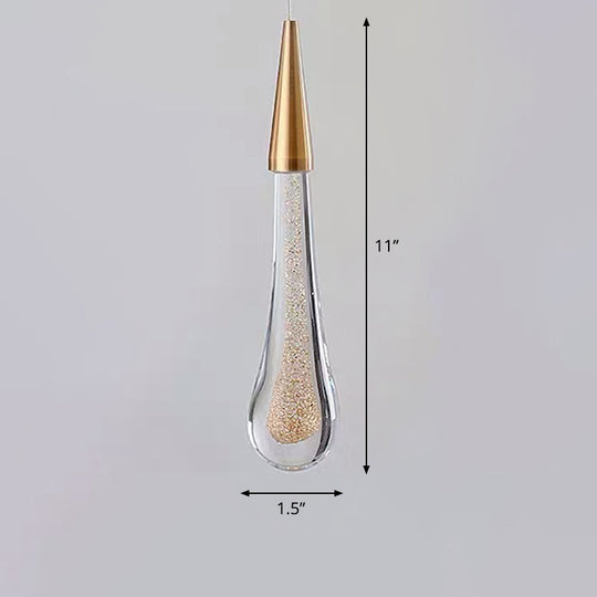 Gold LED Pendant Light: Clear Crystal Glass Waterdrop Suspension Lamp for Dining Room Décor