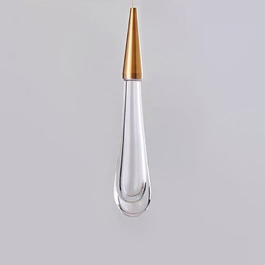 Gold LED Pendant Light: Clear Crystal Glass Waterdrop Suspension Lamp for Dining Room Décor
