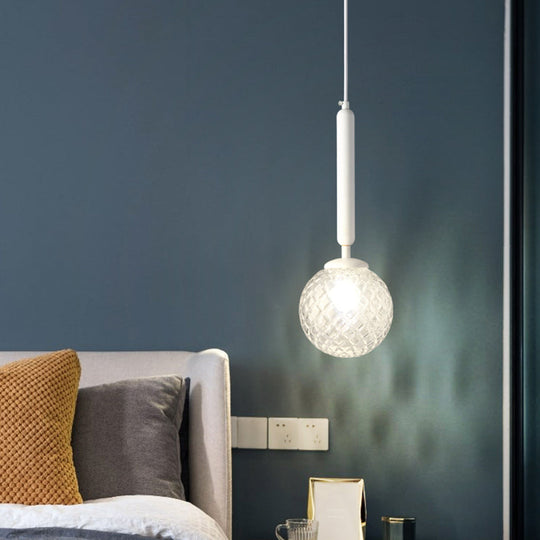 Simple Style Glass Ball Pendant Lamp For Bedroom - 1-Light Suspension Lighting White